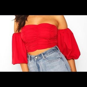 ruched volume sleeve crop top